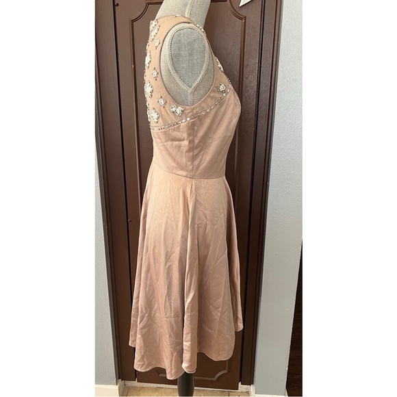 Label by Five Twelve Champagne Satin Beaded A-Line Dress - Picture 2 of 12